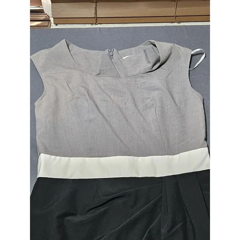 Studio Dress Womens 10 Gray Black Sleeveless Mid Length Business Casual Dress - Picture 2 of 10